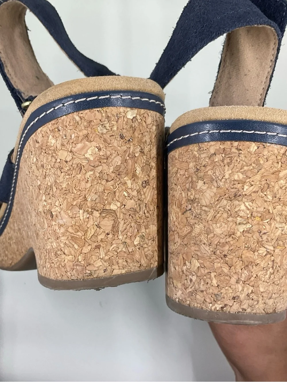 Clarks Navy Suede Cork Wedge Sandals